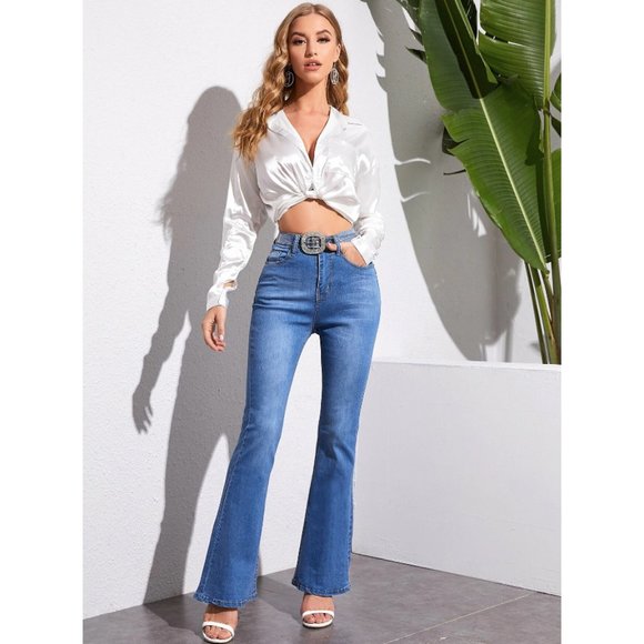 High Waist Flare Leg Stretch Jeans - Picture 4 of 10